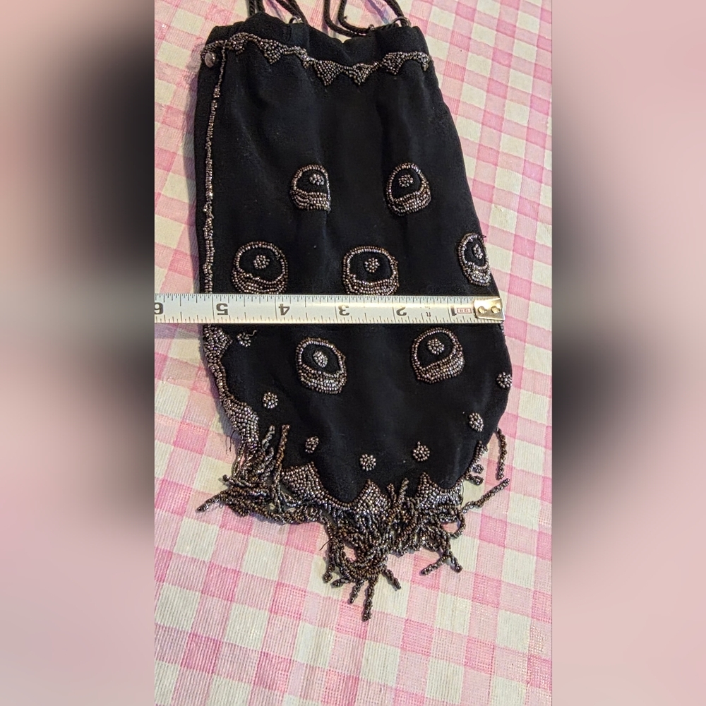 Vintage Beaded Drawstring Reticule, Handbag, Handmade - Picture 3 of 14